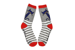 Pete the Cat Gray and White Adult Crew Socks