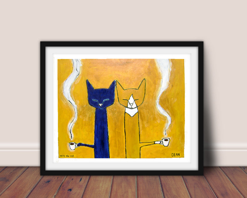 【メール便無料】 Coffee Two Cats Cat the Pete – 版画